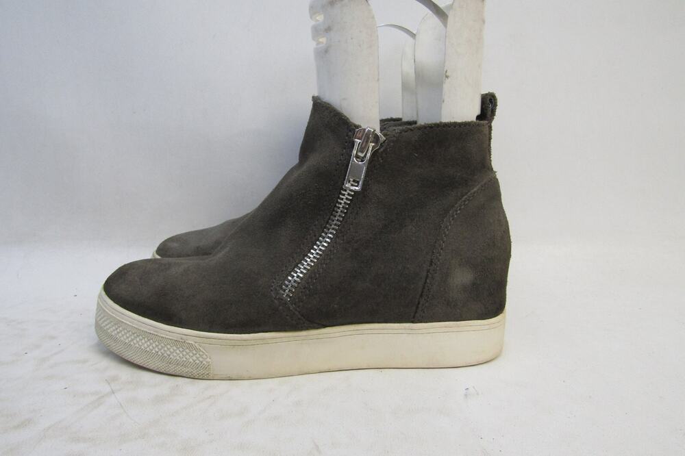 Steve Madden Womens Size 8.5 M Gray Suede Zip Platform Wedge Ankle Fashion Boots